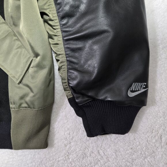 $500 Nike Leather Wool Varsity Bomber Jacket DD6773-010 Black Olive Mens XL - Picture 2 of 10
